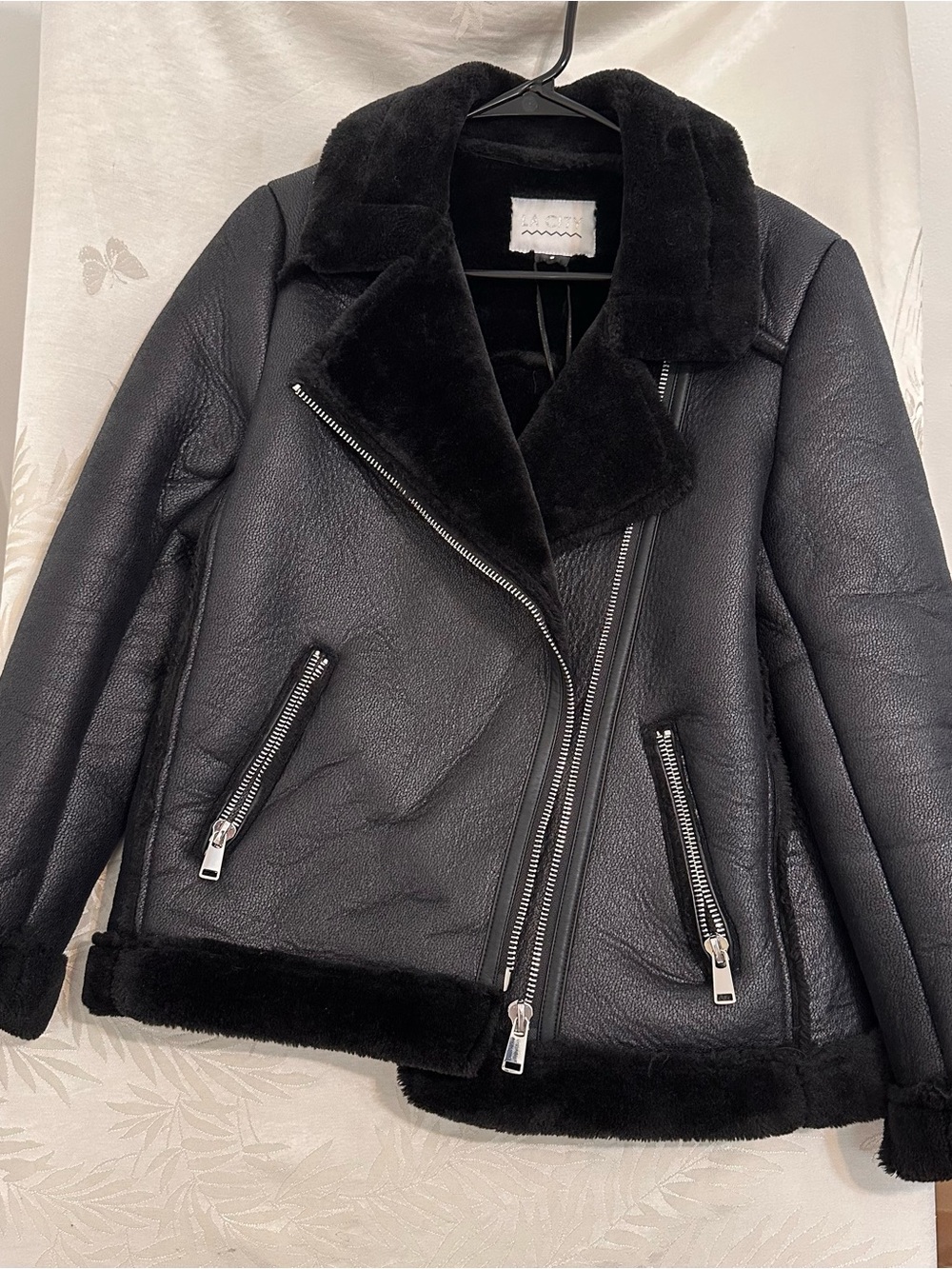 Women's Black Faux Shearling Aviator Jacket